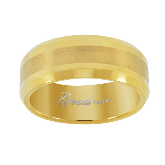 Tungsten Center Brushed Gold-tone Mens Comfort-fit 8mm Size-7 Wedding Band