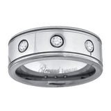 Tungsten CZ Offset Grooves Polished Mens Comfort-fit 8mm Size-9 Wedding Anniversary Band