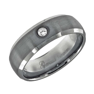 Tungsten Mens CZ Center Brushed Beveled Edges Comfort-fit 8mm Size-7 Wedding Anniversary Band