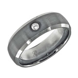 Tungsten Mens CZ Center Brushed Beveled Edges Comfort-fit 8mm Size-7 Wedding Anniversary Band