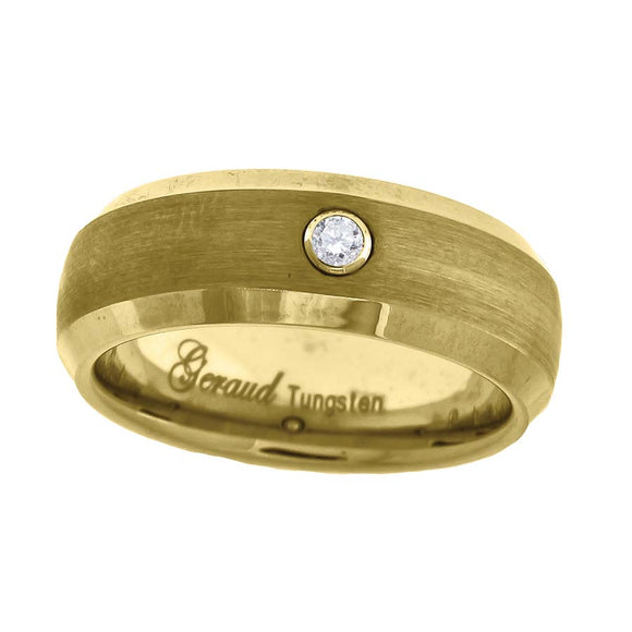 Tungsten Yellow Tone Mens Dome Brushed Cubic Zirconia Comfort-fit Engagement Band Size-7