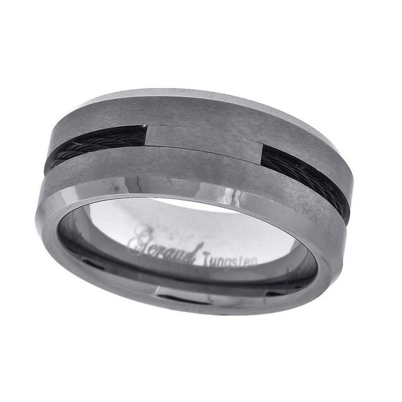 Tungsten Black WITH INLAY Beveled Edges Mens Comfort-fit 8mm Size-7 Wedding Anniversary Band