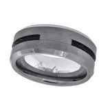 Tungsten Black WITH INLAY Beveled Edges Mens Comfort-fit 8mm Size-9 Wedding Anniversary Band