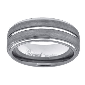 Tungsten Center Groove Brushed Step Edges Mens Comfort-fit 8mm Size-7 Wedding Anniversary Band
