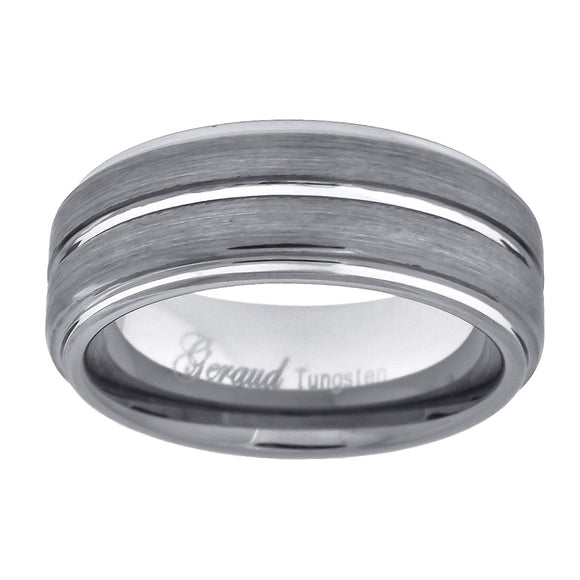 Tungsten Center Groove Brushed Step Edges Mens Comfort-fit 8mm Size-7 Wedding Anniversary Band