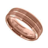 Tungsten Brushed Rose Gold-tone Mens Comfort-fit 8mm Size-8.5 Wedding Band with Inlay Groove