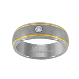 Tungsten Center CZ Mens Comfort-fit 8mm Size-14 Wedding Band with Stepped Edges