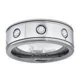 Tungsten CZ Offset Grooves Polished Mens Comfort-fit 8mm Size-9.5 Wedding Anniversary Band