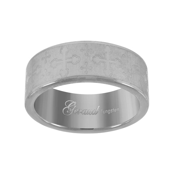 Tungsten Laser Itched Celtic Cross Mens Comfort-fit 8mm Size-7 Wedding Band