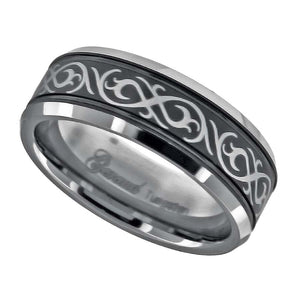 Tungsten Laser Itched Celtic Design Two-tone Mens Comfort-fit 8mm Size-7 Wedding Band
