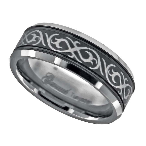 Tungsten Laser Itched Celtic Design Two-tone Mens Comfort-fit 8mm Size-7 Wedding Band