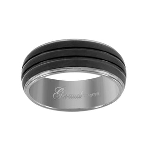 Tungsten Two-tone Grooved Mens Comfort-fit 8mm Size-7 Wedding Band