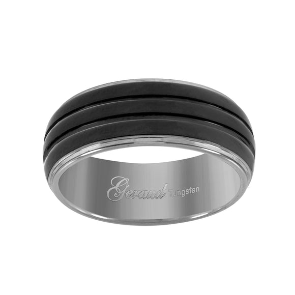 Tungsten Two-tone Grooved Mens Comfort-fit 8mm Size-7 Wedding Band