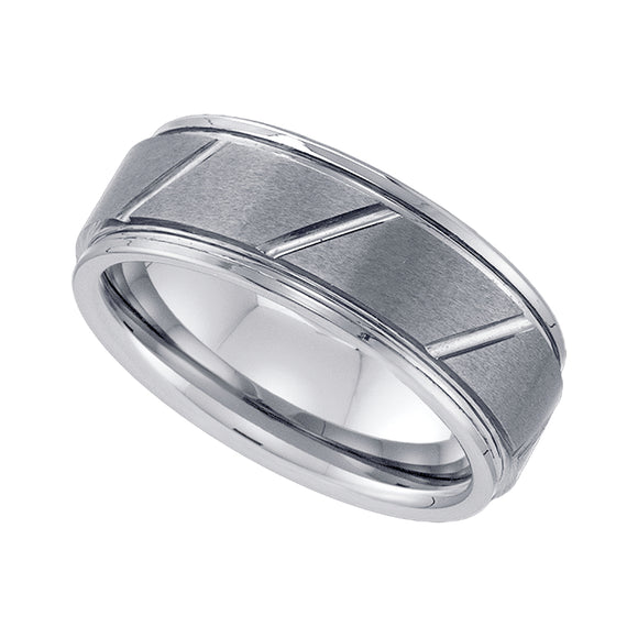 Tungsten Brushed Center Diagonal Grooves Mens Comfort-fit 8mm Size-7 Wedding Band