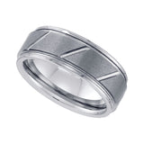 Tungsten Brushed Center Diagonal Grooves Mens Comfort-fit 8mm Size-13 Wedding Band