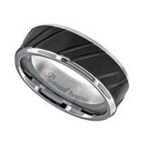Tungsten Black Center Diagonal Grooves Mens Comfort-fit 8mm Size-11 Wedding Band