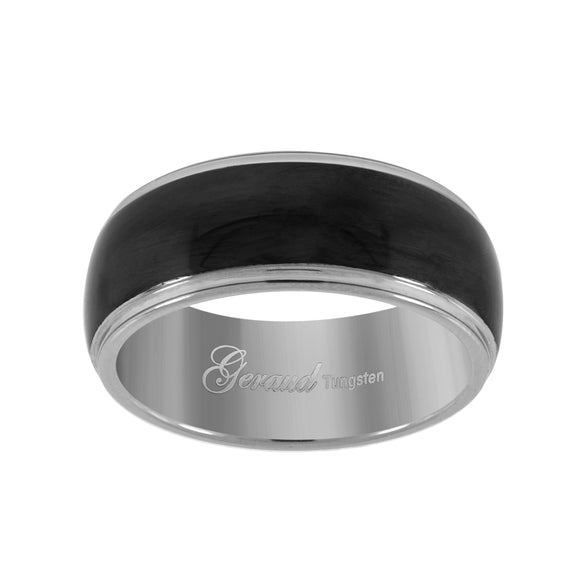 Tungsten Black Dome Center Polished Mens Comfort-fit 8mm Size-7 Wedding Band