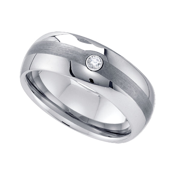 Tungsten Center Brushed Dome CZ Polished Mens Comfort-fit 8mm Size-7 Wedding Band