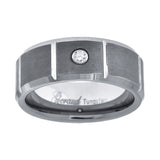 Tungsten Center Brushed Grooved CZ Mens Comfort-fit 8mm Size-9.5 Wedding Band