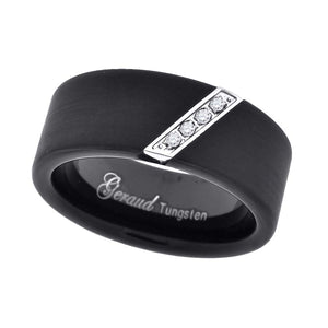 Tungsten Black Matt Diagonal CZ Line Mens Comfort-fit 8mm Size-7 Wedding Band