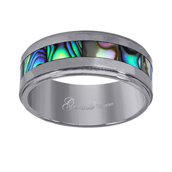 Tungsten Abalone Shell Center Inlay Step Edges Wedding Band Mens Comfort-fit 8mm Size-7