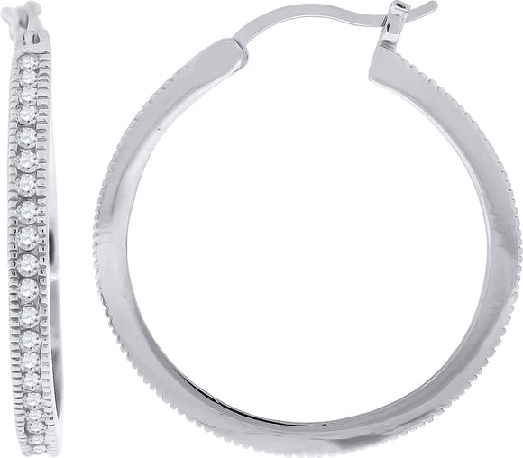 925 Sterling Silver Womens Cubic Zirconia Single Row Huggie Hoop Earrings