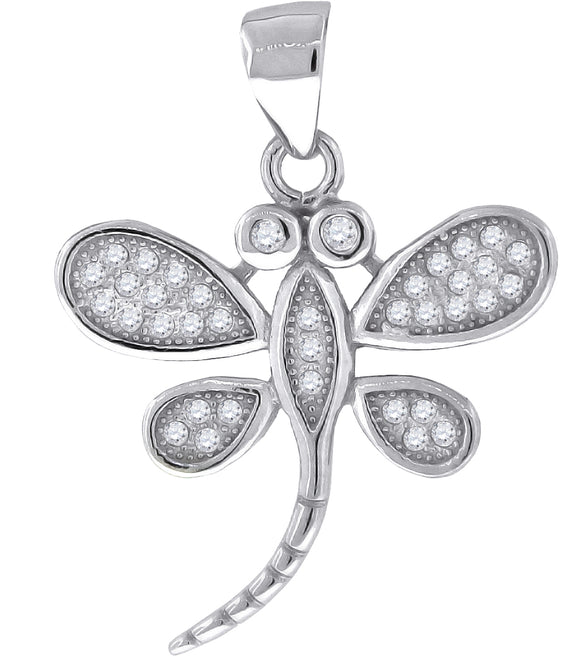 925 Sterling Silver Womens Cubic Zirconia Dragonfly Charm Pendant