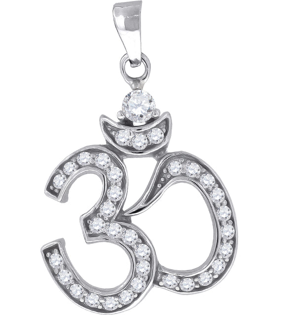 925 Sterling Silver Womens Cubic Zirconia Ohm Symbol Religious Charm Pendant