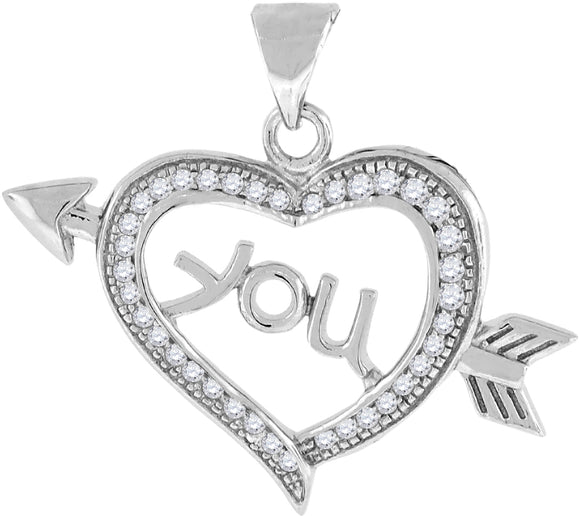 925 Sterling Silver Womens Cubic Zirconia Heart Charm Pendant