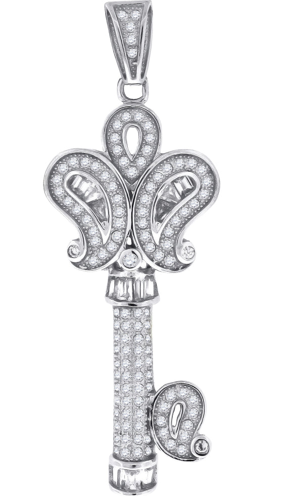 925 Sterling Silver Mens Cubic Zirconia Key Charm Pendant