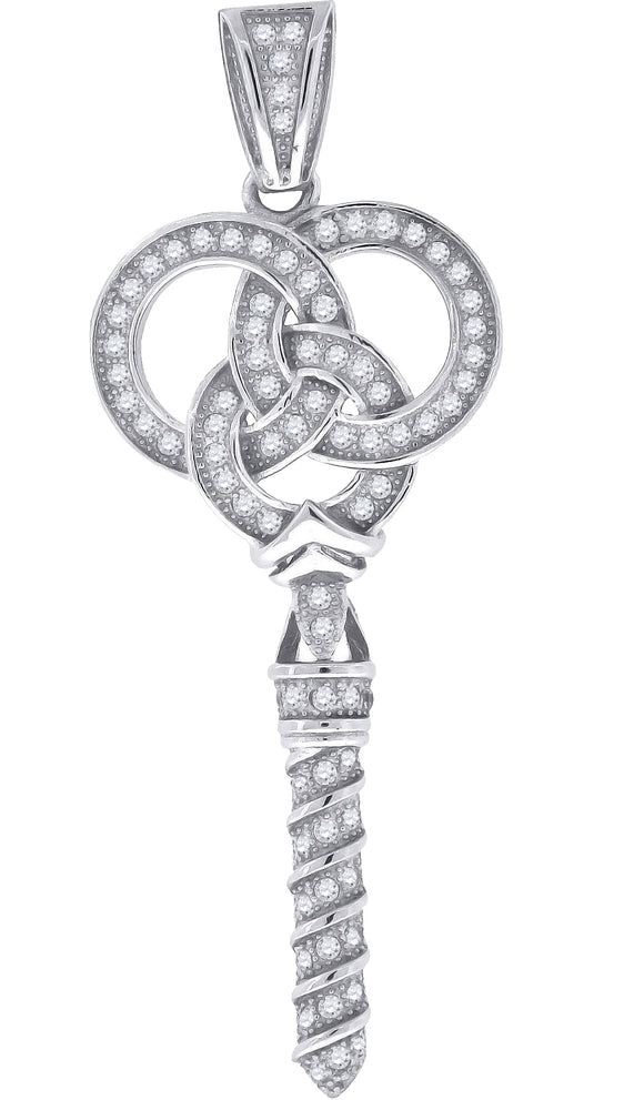 925 Sterling Silver Mens Cubic Zirconia Key Charm Pendant