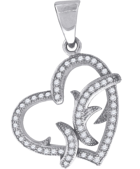 925 Sterling Silver Womens Cubic Zirconia Heart Charm Pendant