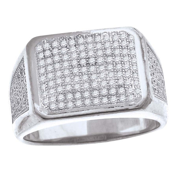 925 Sterling Silver Mens Cubic Zirconia Rectangle Face Wide Band Engagement Ring Size 9
