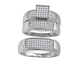 925 Sterling Silver His & Hers Cubic-Zirconia Square Head Trio Ring Set Size 8
