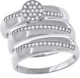 925 Sterling Silver His & Hers Cubic-Zirconia Round Head Trio Ring Set Size 7