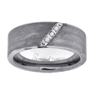 Tungsten Brushed Diagonal CZ Line Mens Comfort-fit 8mm Size-8.5 Wedding Band
