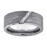 Tungsten Brushed Diagonal CZ Line Mens Comfort-fit 8mm Size-8.5 Wedding Band