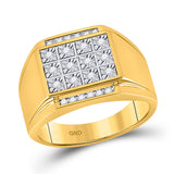 10kt Yellow Gold Mens Round Diamond Square Cluster Ring 1/4 Cttw