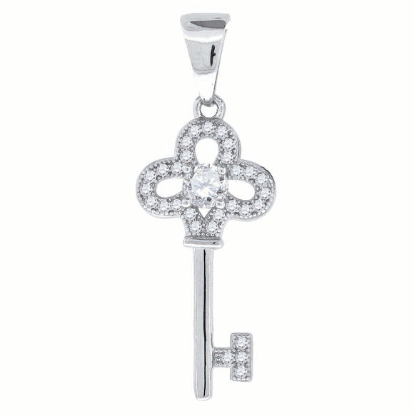925 Sterling Silver Mens Cubic Zirconia Key Charm Pendant