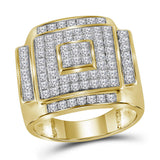 10kt Yellow Gold Mens Round Diamond Square Cluster Ring 1-3/4 Cttw