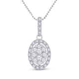 14kt White Gold Womens Round Diamond Oval Cluster Pendant 1/2 Cttw
