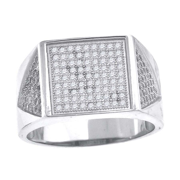 925 Sterling Silver Mens Cubic Zirconia Cluster Presidential Ring Size 8