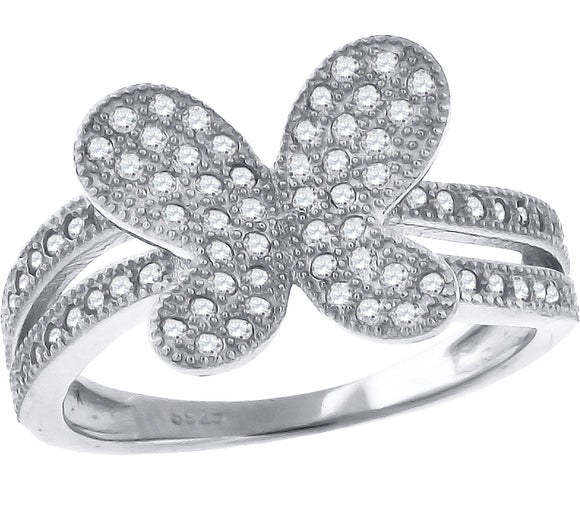925 Sterling Silver Womens Cubic Zirconia Butterfly Fashion Ring Size 6