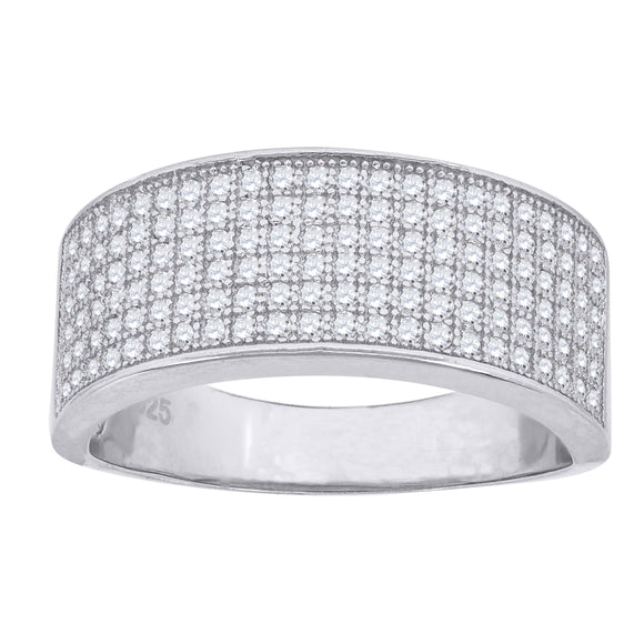 925 Sterling Silver Mens Cubic Zirconia Wedding Band Ring Size 6