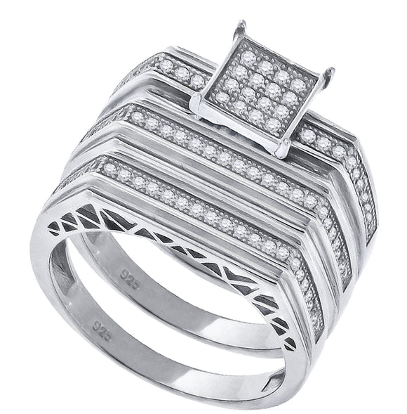 925 Sterling Silver His & Hers Cubic-Zirconia Square Head Trio Ring Set Size 6