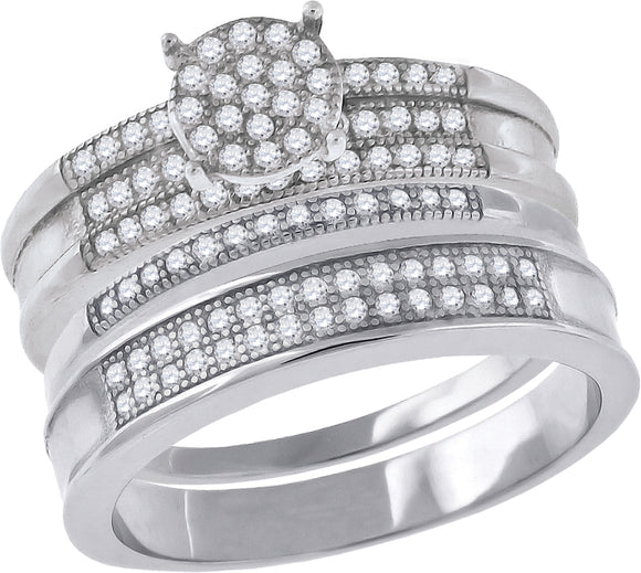 925 Sterling Silver His & Hers Cubic-Zirconia Trio Ring Set Size 6