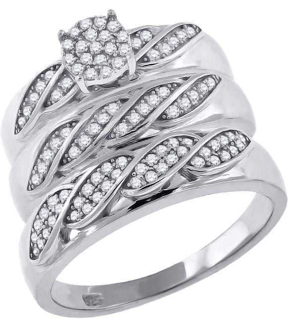 925 Sterling Silver His & Hers Cubic-Zirconia Trio Ring Set Size 6
