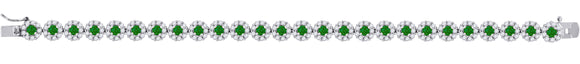 925 Sterling Silver Women Green & White Cubic Zirconia Fancy Tennis Flower Bracelet Size 8 Inches