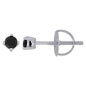 925 Sterling Silver Womens Black Cubic Zirconia Round Classic Studs Earrings