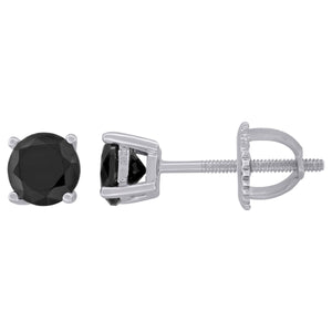 925 Sterling Silver Womens Black Cubic Zirconia Round Classic Studs Earrings